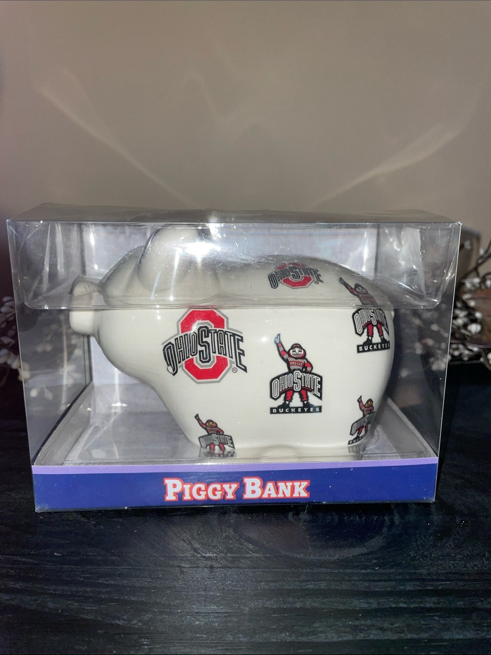 NIB Ohio State Buckeyes Ceramic Piggy Bank with Logo 6”x5”